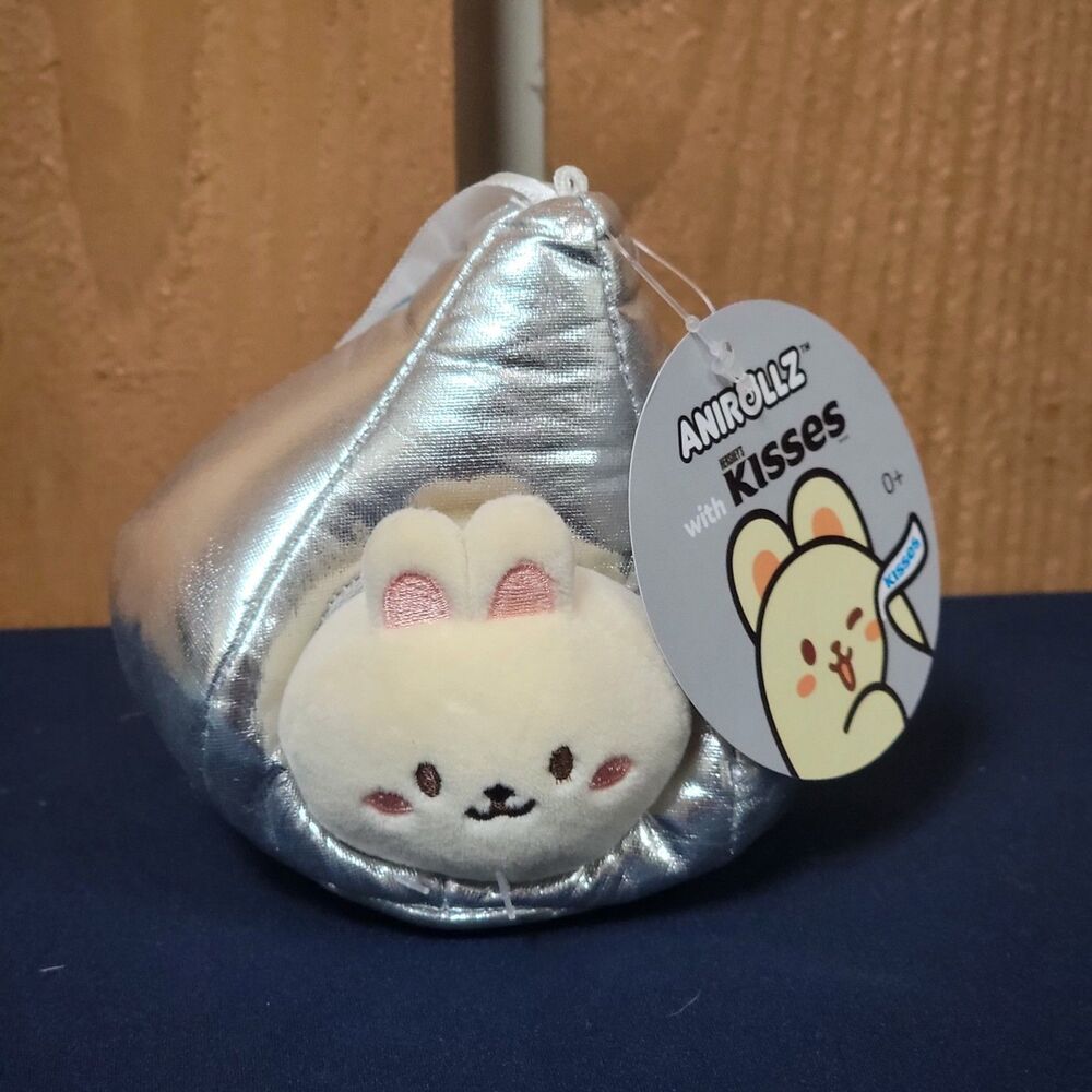 Anirollz 4" Bunniroll Hersheys Kisses Kawaii Cute Plush Silver Valentine's NWT